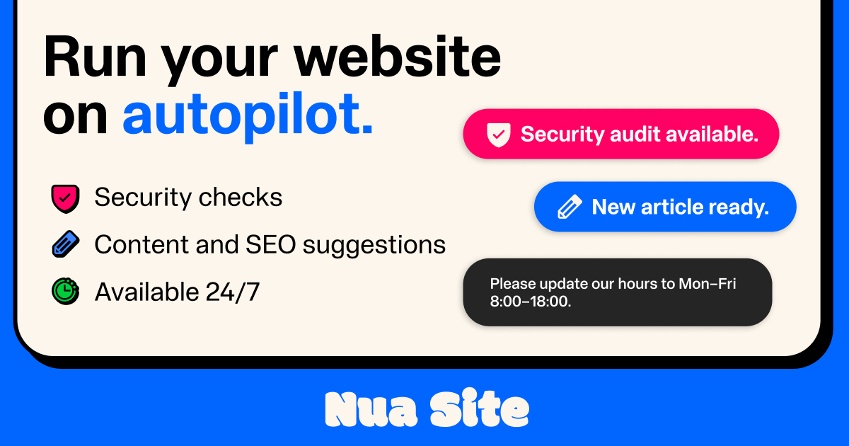 jonas_nobile's tweet card. Your website runs itself — you stay in control. 24/7 optimization, AI monitoring, and updates via WhatsApp. First month free, then from $5/mo.