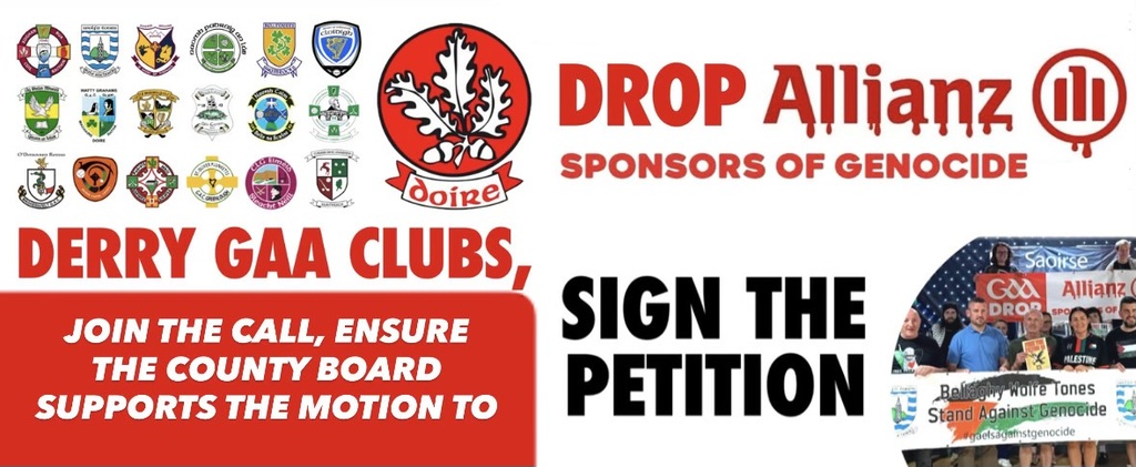 Sport4Palestine's tweet card. Allianz invest in Israeli weapons. I’ve signed this petition calling on @Doiregaa to support the motion to drop Allianz as a sponsor of the GAA - will you sign too?