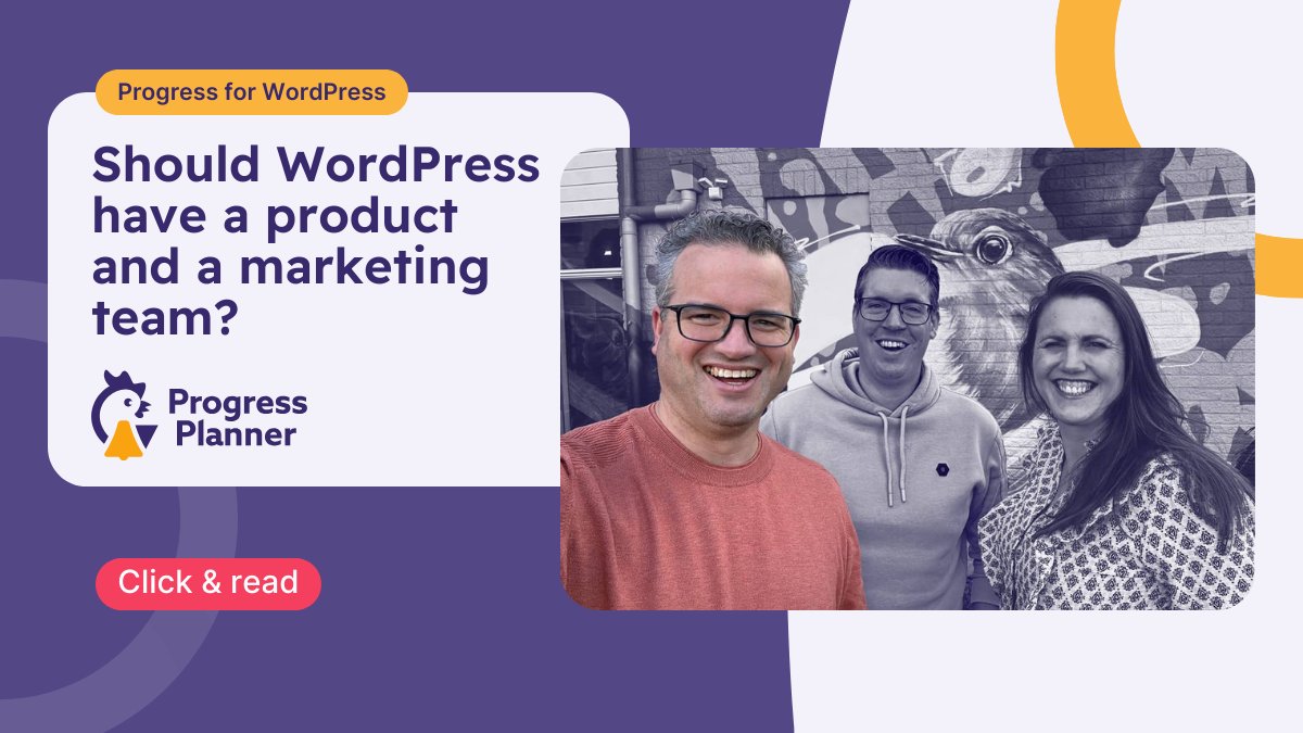 jdevalk's tweet card. WordPress struggles with positioning and product direction. Joost argues it’s time for real product and marketing teams, instead of requiring developers to do it.
