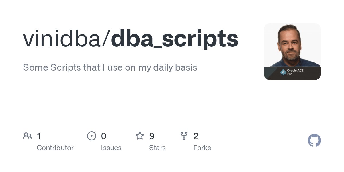 sqldaily's tweet card. Some Scripts that I use on my daily basis. Contribute to vinidba/dba_scripts development by creating an account on GitHub.