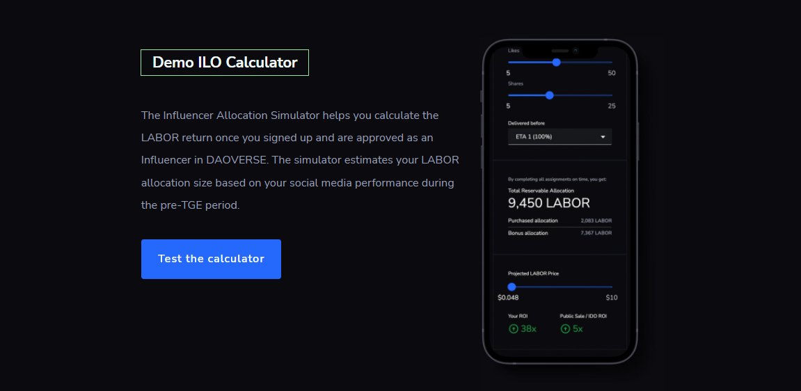 TheDAOLabs's tweet card. Dear DAO Labs community, the Demo ILO Calculator is finally live! You can now try it out in the simulator mode directly on DAO Labs’ main…