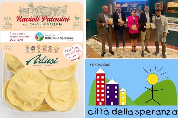 BlogDiPadova's tweet card. Il Pastificio Artusi propone i ravioli patavini con carne di gallina ed abbina una vendita solidale per la Città della Speranza