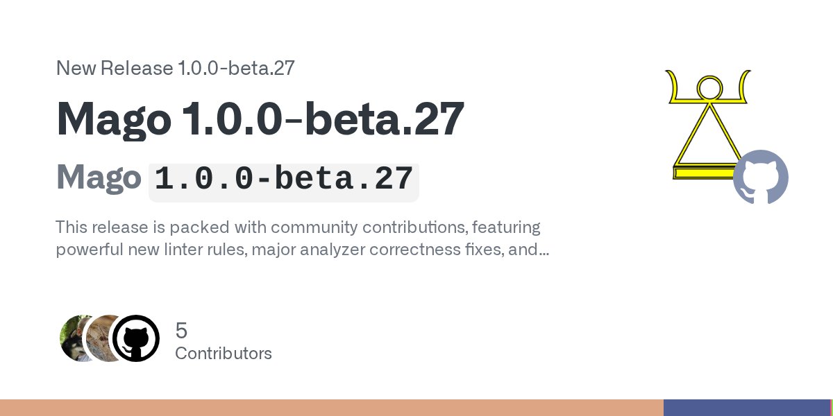 azjezz's tweet card. Mago 1.0.0-beta.27 This release is packed with community contributions, featuring powerful new linter rules, major analyzer correctness fixes, and expanded support for the PHP ecosystem. We're ...
