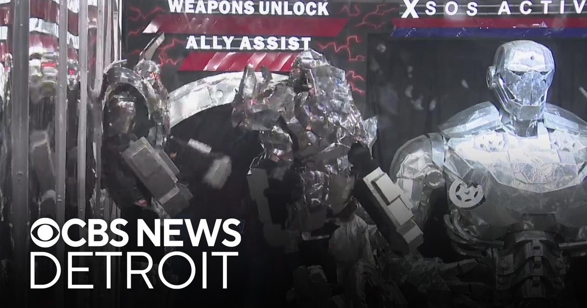 PositiveEnergyB's tweet card. History was made on Saturday evening in Detroit, and it looked like science fiction. CBS News Detroit's Heath Kalb explains Robo War.