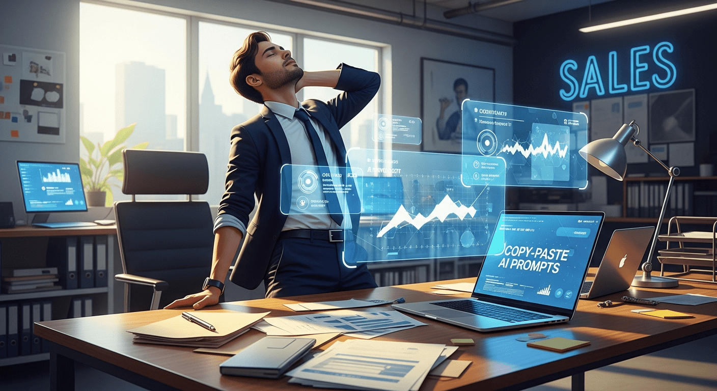 mike_allton's tweet card. Sales reps spend 70% of their week on non-selling admin tasks. Stop the busy work. Get 3 copy-paste AI prompts to save 5+ hours this week and automate your sales grunt work.