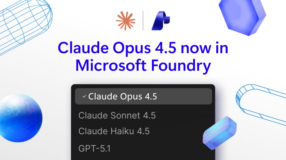 MSITTechNews's tweet card. Announcing Anthropic's newest model, Claude Opus 4.5, in Microsoft Foundry. Opus 4.5 is now available in public preview in Microsoft Foundry, GitHub Copilot paid plans, and Microsoft Copilot Studio.