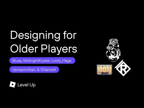 robloxdevrel's tweet card. Designing for Older Players with Bluay, MidnightKrystal, Looty_Haga,...