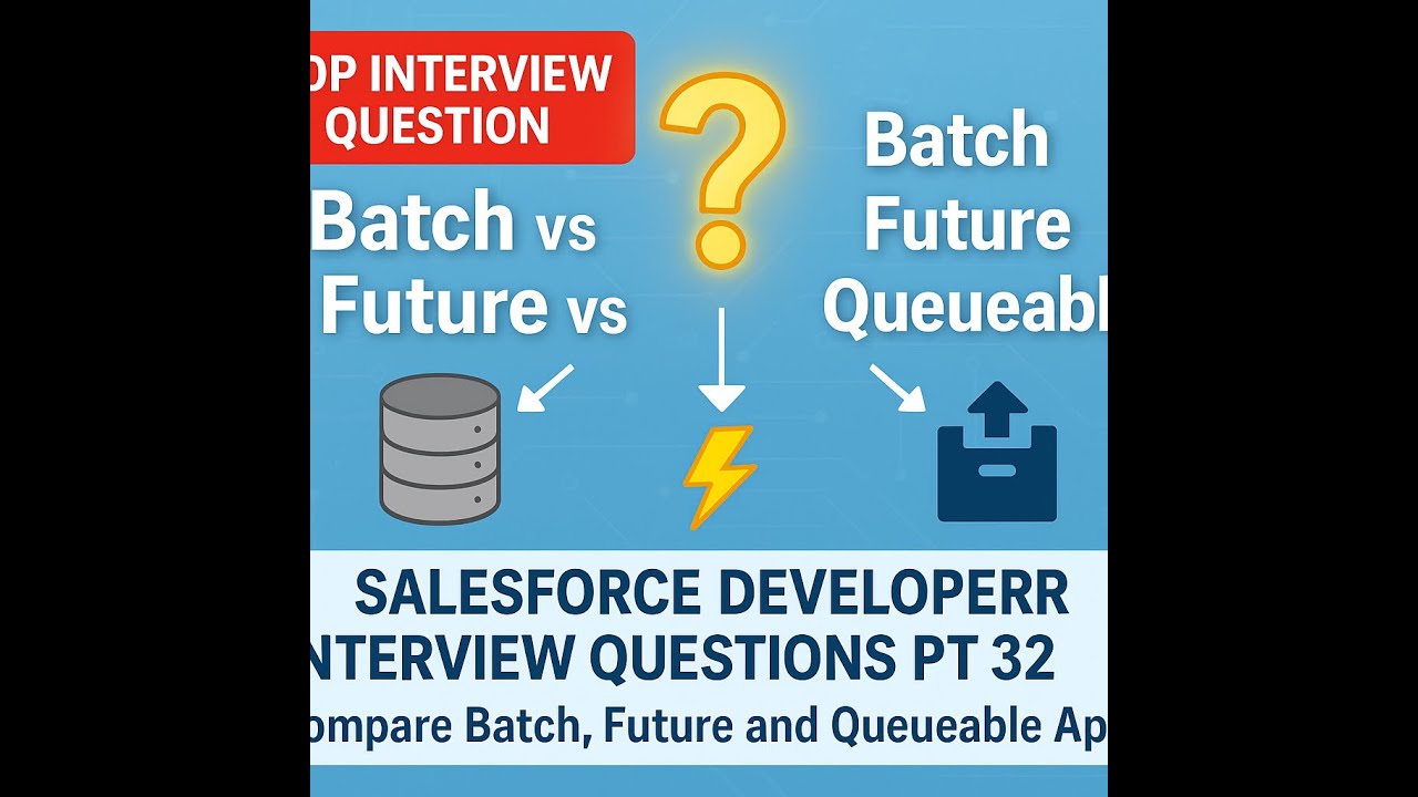 SForfreshers's tweet card. Salesforce developer interview questions pt 32 Compare Batch,future...
