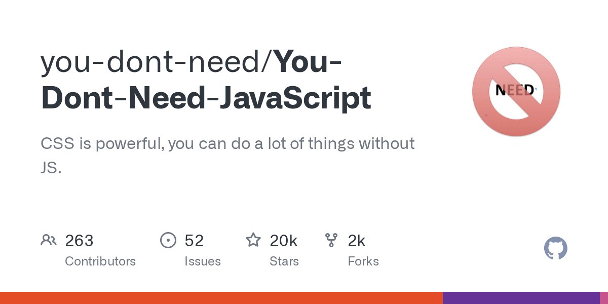 _Programacion's tweet card. CSS is powerful, you can do a lot of things without JS. - you-dont-need/You-Dont-Need-JavaScript