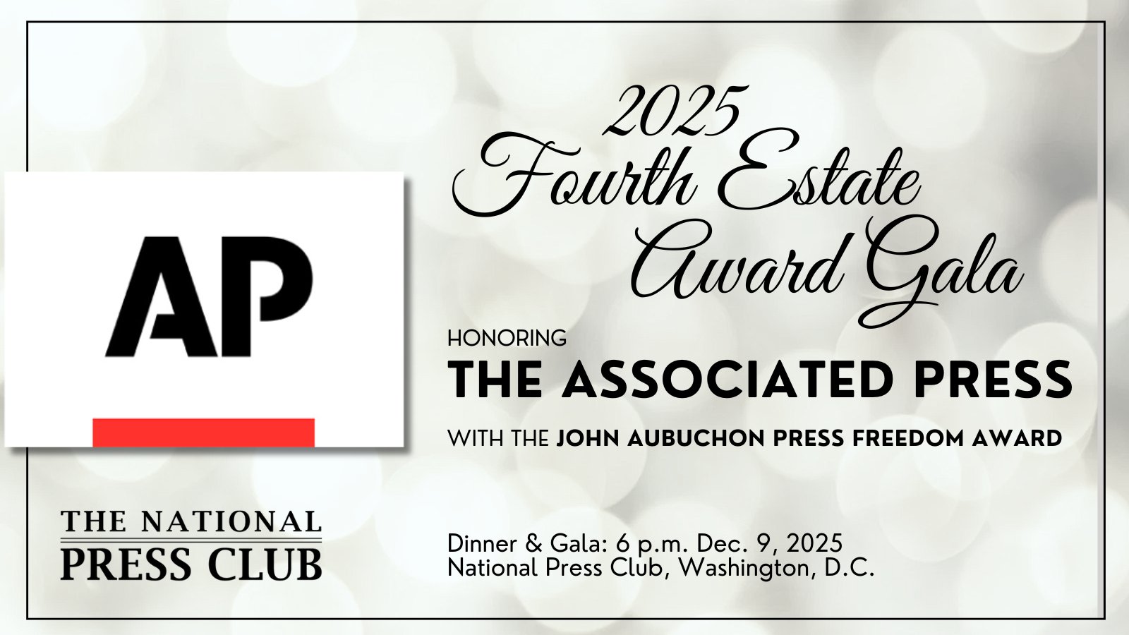 AP_CorpComm's tweet card. The National Press Club is honoring The Associated Press, a global independent global news organization whose work is seen by billions of people each day, with its highest honor for press freedom,...