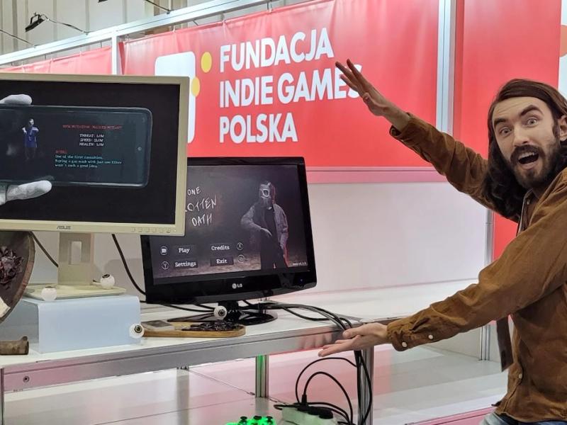 GDevelopApp's tweet card. Game dev Piotr Bunkowski shares how he used GDevelop to craft One Rotten Oath, an FMV-FPS hybrid showcased at Poznań Game Arena 2025.
