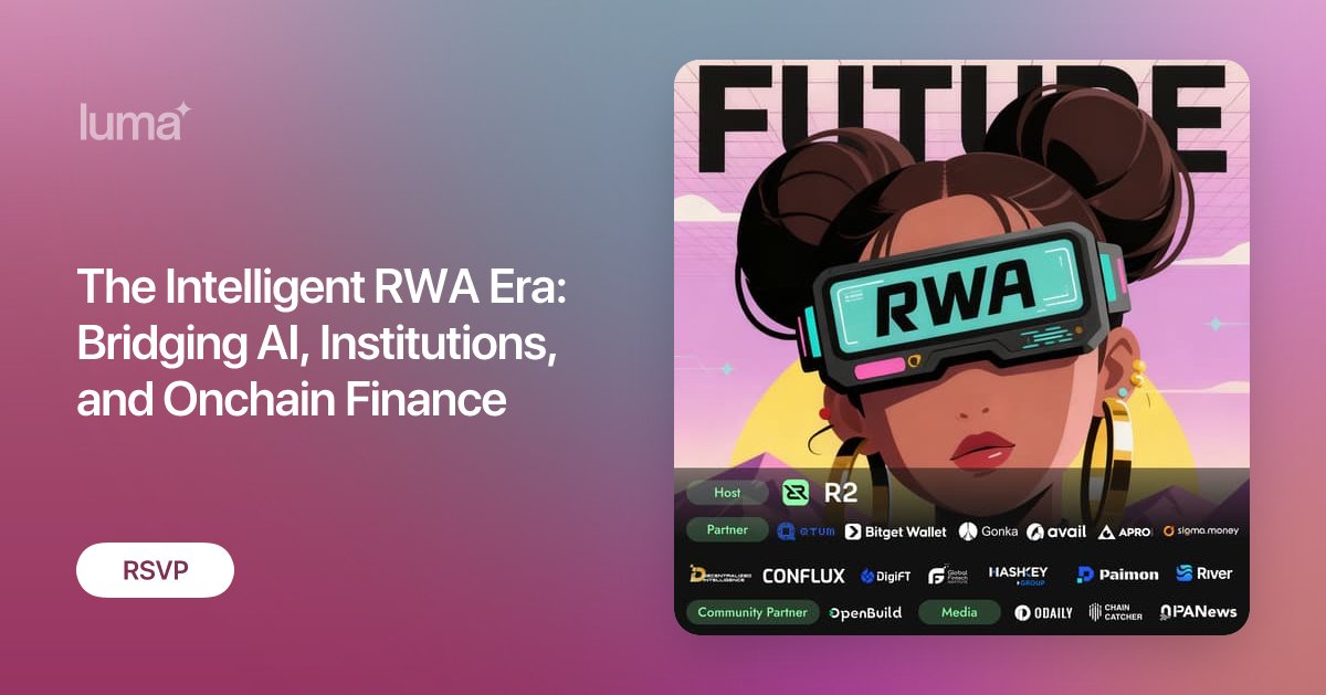 Conflux_Network's tweet card. The Intelligent RWA Era: Bridging AI, Institutions, and Onchain Finance Join us for an exclusive afternoon hosted by R2 — where TradFi meets DeFi, delivering…
