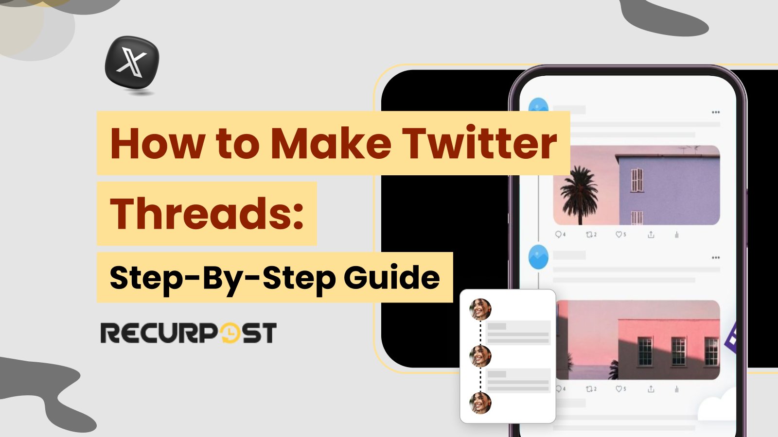 getRecurPost's tweet card. How to make Twitter threads to boost engagement, share stories, and connect with your audience. Learn tips, tools, and tricks for creating effective threads.