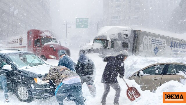 pascalvlachos's tweet card. Mέχρι και τα 60 εκατοστά έφτασε το χιόνι σε κάποιες περιοχές, ενώ χιλιάδες πτήσεις ακυρώθηκαν - Η πρόσβαση στους δρόμους περιορίστηκε καθώς η χιονοθύελλα προκάλεσε χάος στις μεταφορές και προβλήματα...