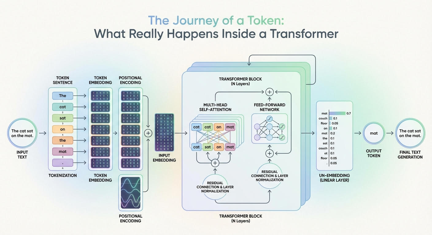 TeachTheMachine's tweet card. Let’s discover what happens inside a transformer model, that is, how input tokens or parts of an input text sequence turn into generated text outputs, and what is the rationale behind the changes and...