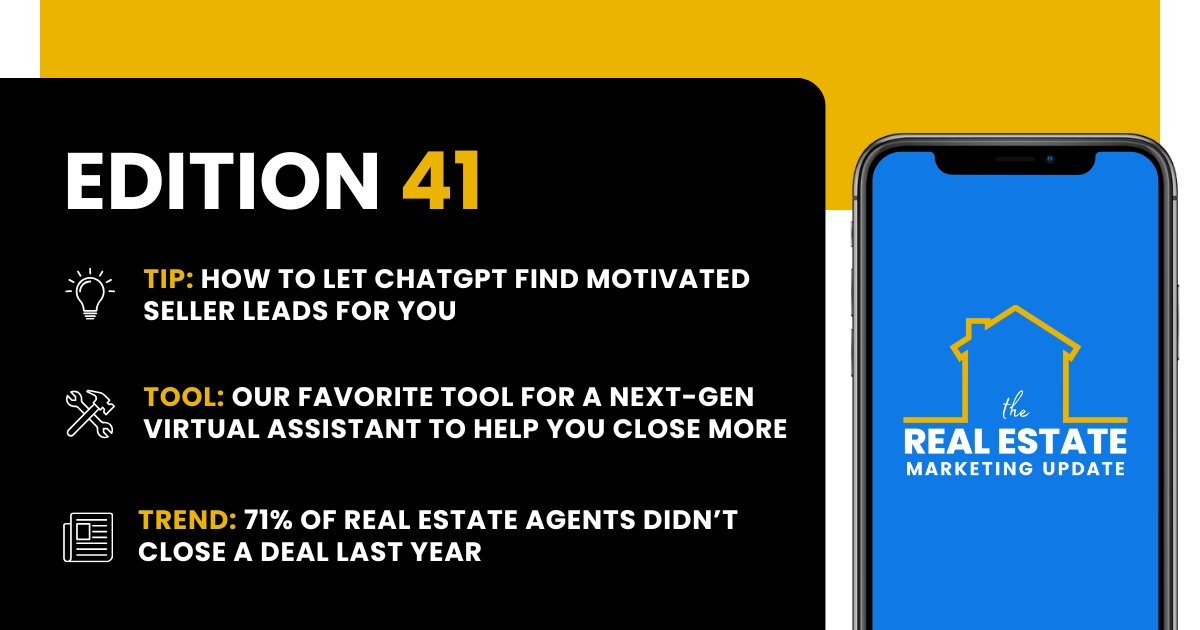 REMarketingTips's tweet card. Generate motivated seller leads with OpenAI’s Operator, get a productive VA tool, and avoid the 70%+ agent fail rate—start winning now!