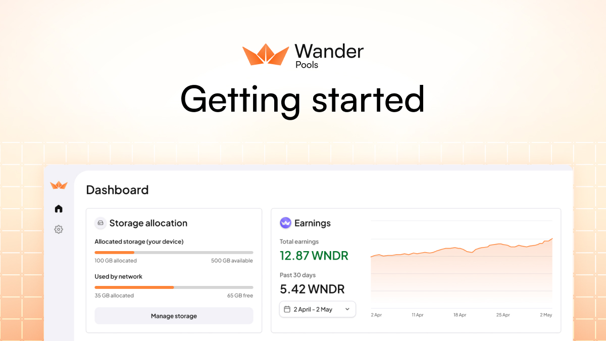 usewander's tweet card. Join the Wander Pools Beta to share unused storage, support Arweave, report bugs, and earn points that convert to $WNDR at the end of the program.