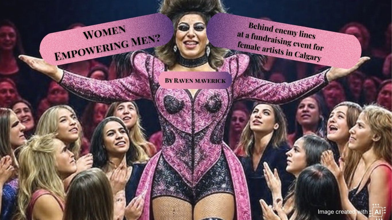 gender_dissent's tweet card. Male trans activist bully, drag queen, wins women's arts award in Calgary