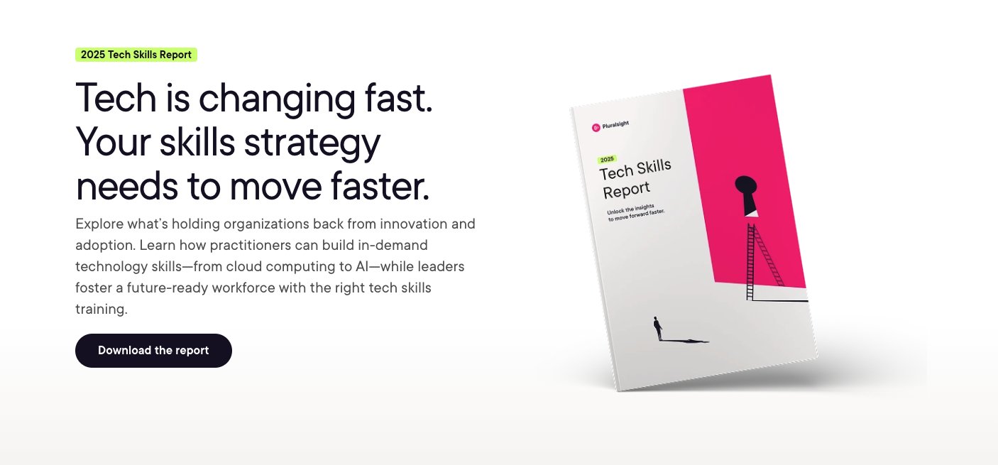 CodePen's tweet card. Discover what 1,500 tech pros say about today's skill gaps in AI, cloud, cybersecurity, and more. Download the 2025 Pluralsight Tech Skills Report.