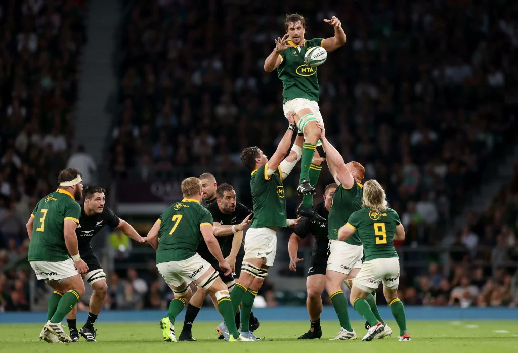 octafield's tweet card. Rassie Erasmus announces strong Springbok squad for the Ireland Test, featuring 20 RWC champions. Excitement builds for this top-ranked clash!
