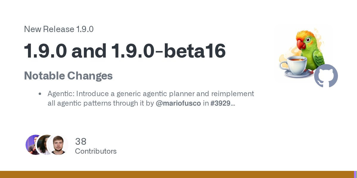 langchain4j's tweet card. Notable Changes Agentic: Introduce a generic agentic planner and reimplement all agentic patterns through it by @mariofusco in #3929 MCP: WebSocket transport support by @jmartisk in #4032 Gemini: ...