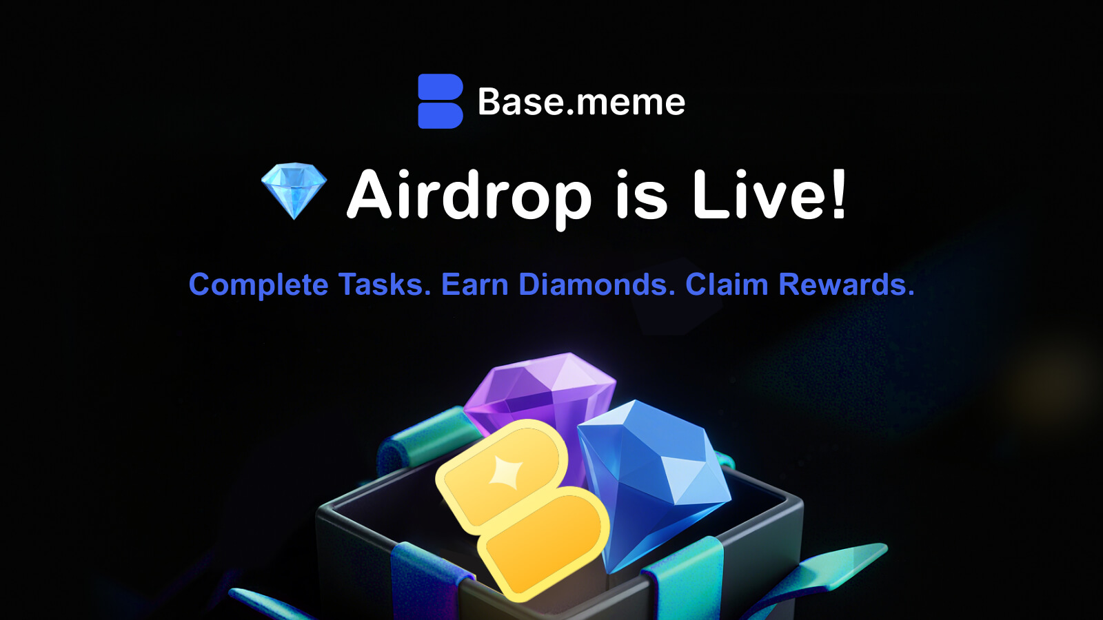 basedotmeme's tweet card. Join the airdrop today! Complete simple tasks, create & trade to earn Diamonds, and claim exclusive rewards.