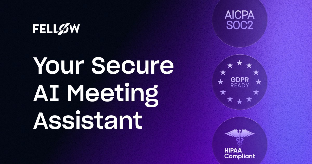 SpeakerDynamics's tweet card. Let AI take your meeting notes. Fellow’s Meeting note taker transcribes, summarizes, and gathers insights with human-level accuracy. Start for free!