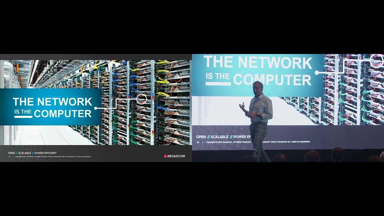 BroadcomSwitch's tweet card. Scaling to AGI, Ram Velaga, Keynote @ AI Infra Summit 2025