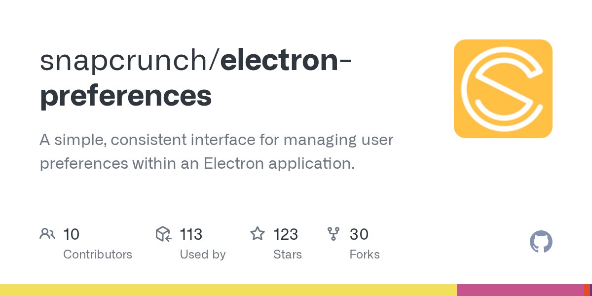 npmaddict's tweet card. A simple, consistent interface for managing user preferences within an Electron application. - snapcrunch/electron-preferences