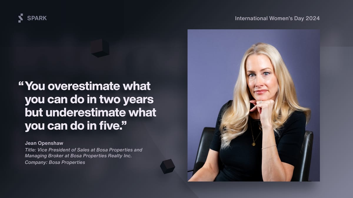 sparkresoftware's tweet card. Getting her start as a sales associate, Jean Openshaw worked her way through the industry to become the Vice President of Sales at Bosa Properties, one of Vancouver’s premier development firms. As a...