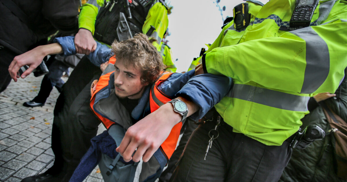 novaramedia's tweet card. Exclusive: Data shared with Novara Media shows that peaceful environmental protesters are policed far more heavily than violent far-right agitators. Simon Childs reports.