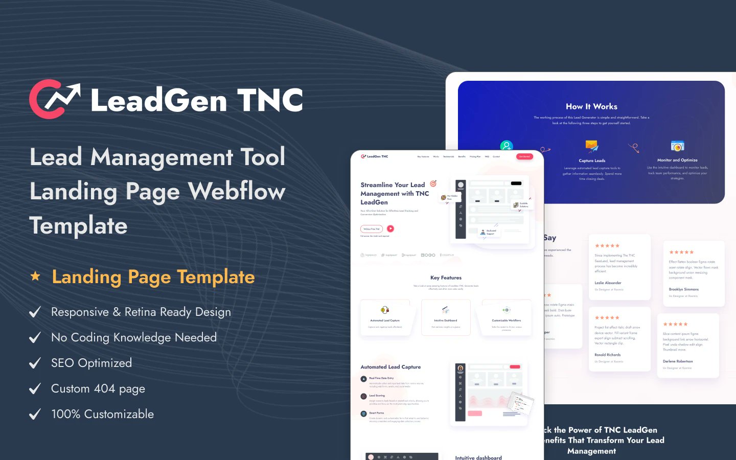 TNCFlow's tweet card. Do you want to take your lead generation to the next level and get more sales? Introducing LeadGen TNC, new webflow SaaS landing page website template