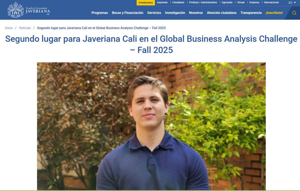 Proclama's tweet card. Juan Nicolás Luna Galarza, fundador de Proclama Junior, logra segundo lugar mundial en el Global Business Analysis Challenge 2025.