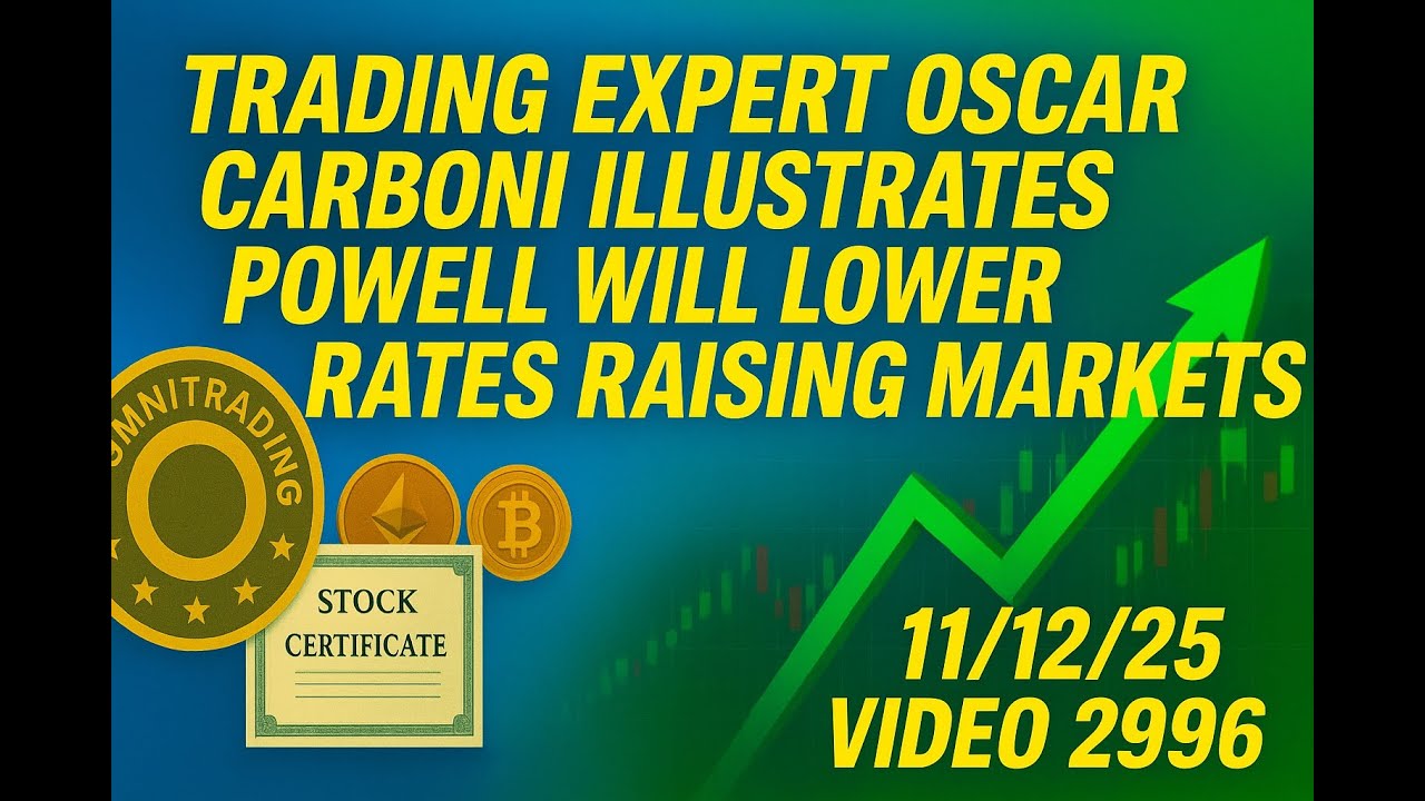 livewithoscar's tweet card. Trading Expert Oscar Carboni Illustrates Powell Will Lower Rates...