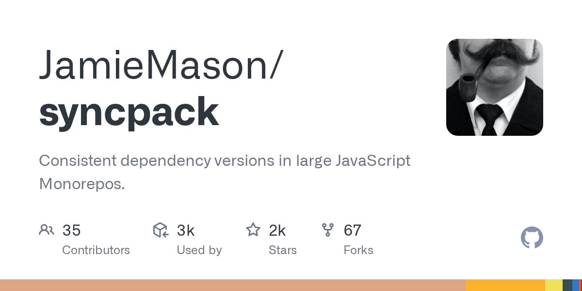 fold_left's tweet card. Consistent dependency versions in large JavaScript Monorepos. - JamieMason/syncpack