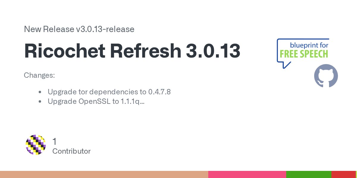 r2refresh's tweet card. Changes: Upgrade tor dependencies to 0.4.7.8 Upgrade OpenSSL to 1.1.1q Fixed build issue preventing 'Add Contact' screen from opening Fixed bug where tor socks proxy is never read from con...
