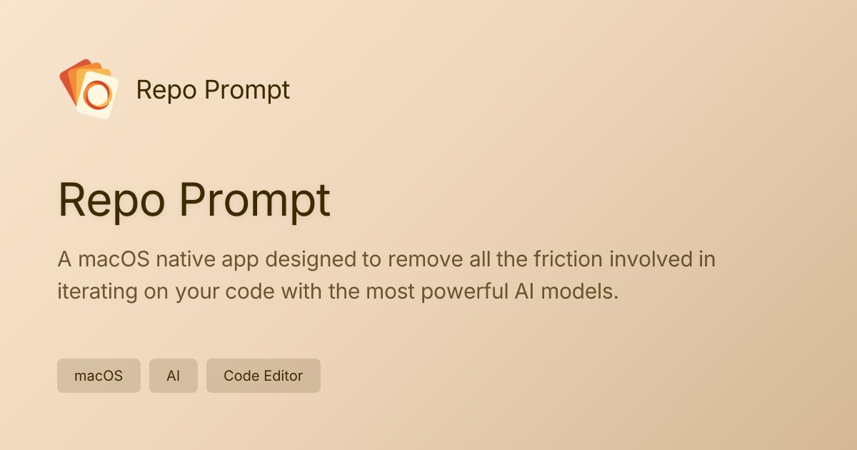 pvncher's tweet card. Repo Prompt - Native macOS context engineering toolbox. Build powerful AI prompts yourself, or let AI agents use it for you via MCP.