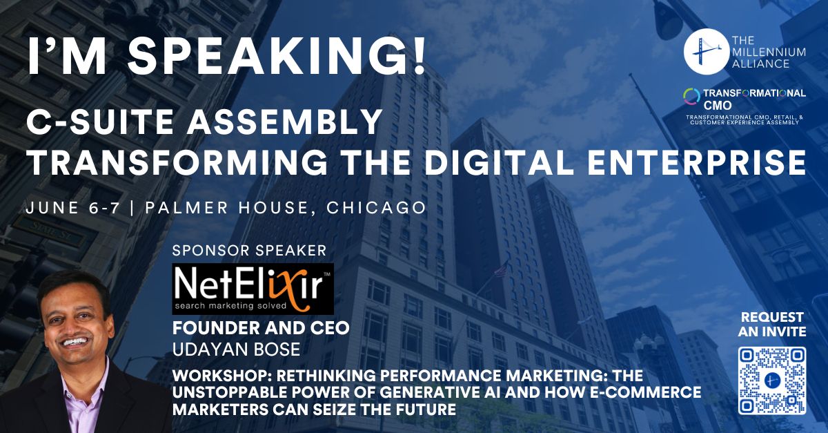 udayanbose's tweet card. Looking forward to sharing our insights on How Generative AI is Disrupting the Search Marketing landscape at the Transformational CMO Assembly in Chicago on June 6-7. Thank you Alex Sobol for the...