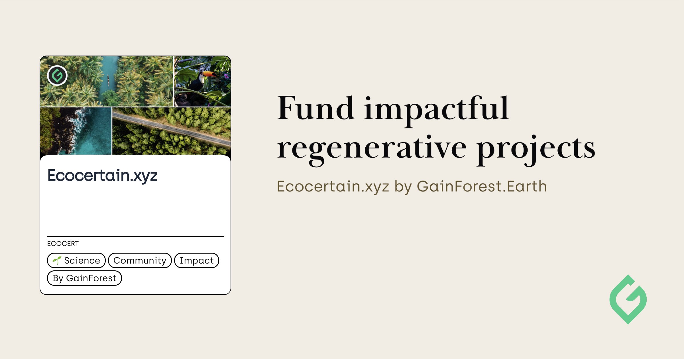 gardens_fund's tweet card. Ecocertain is a marketplace that uses blockchain to showcase verified conservation efforts through digital certificates called ecocerts.