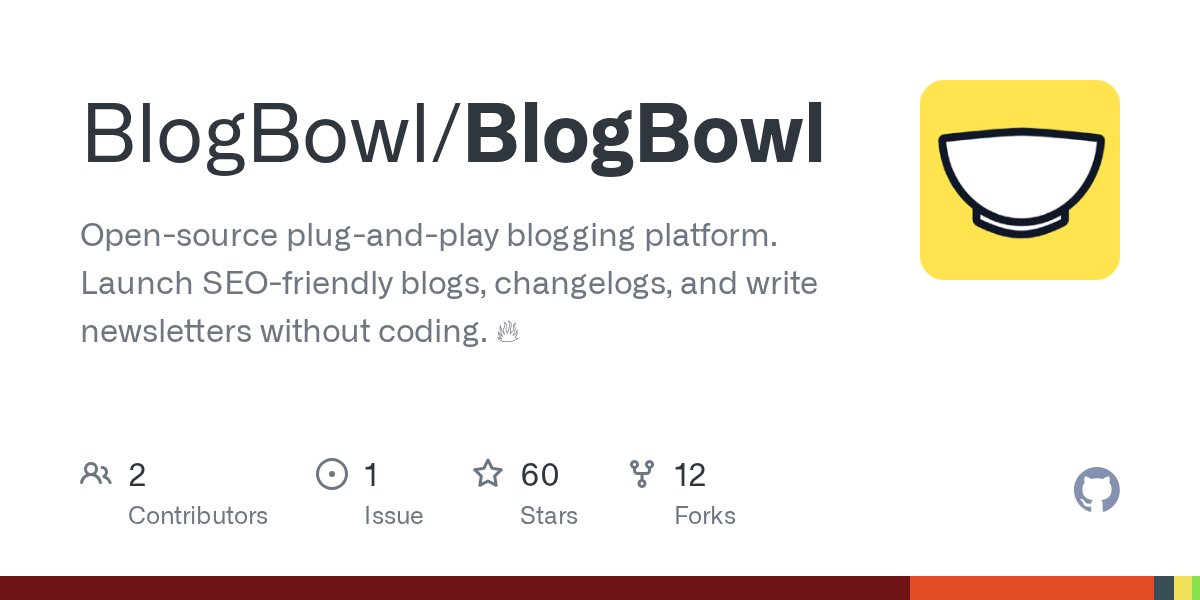 danshipit's tweet card. Open-source plug-and-play blogging platform. Launch SEO-friendly blogs, changelogs, and write newsletters without coding. 🔥 - BlogBowl/BlogBowl