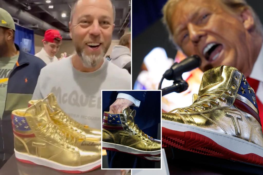 OlgaNYC1211's tweet card. A Russian CEO has won an autographed pair of Donald Trump’s new golden sneakers after making an eye-watering bid.