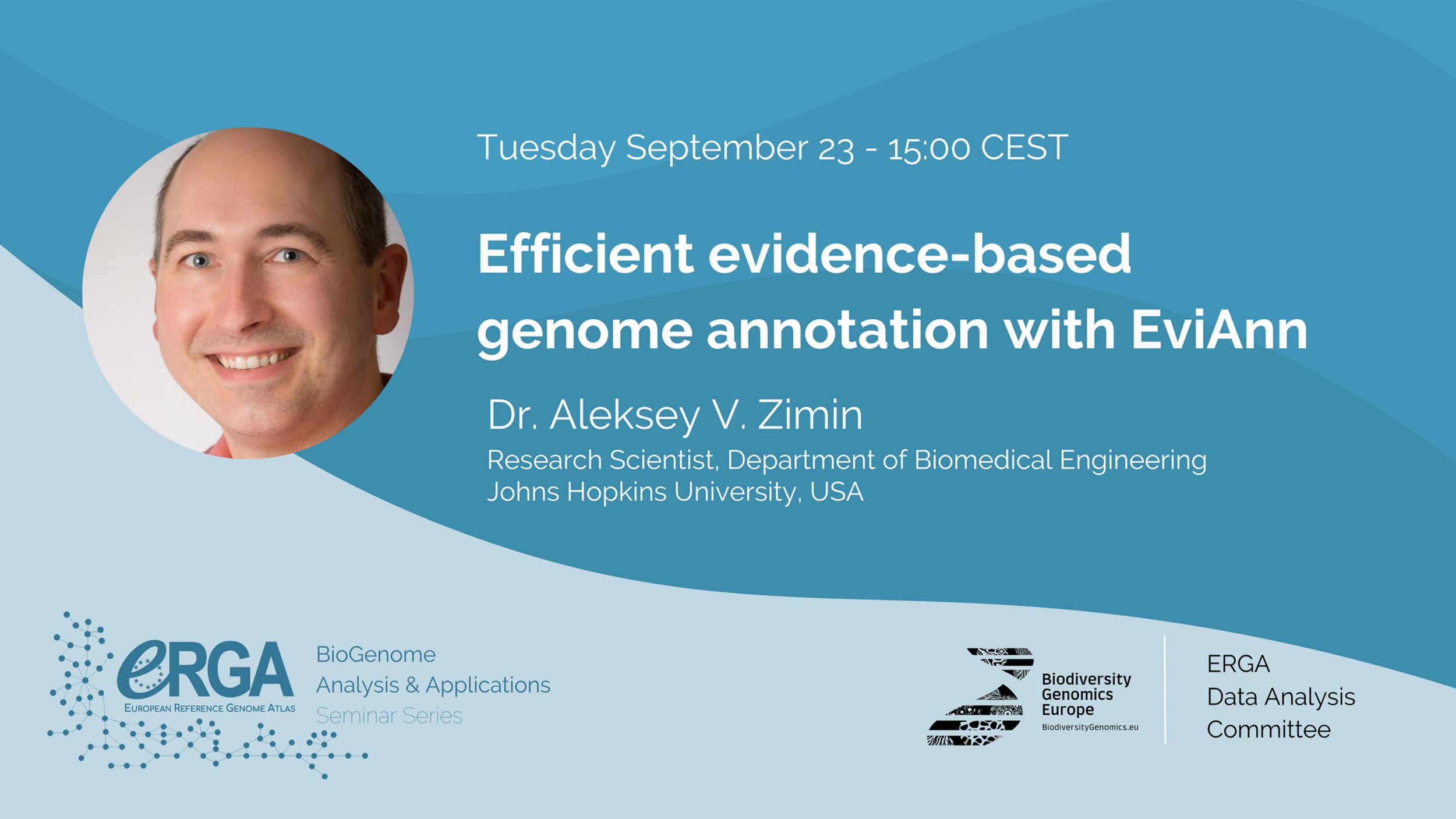 erga_biodiv's tweet card. This month's ERGA BioGenome Analysis & Applications Seminar will feature a talk by speaker Aleksey V. Zimin about EviAnn (Evidence-based Annotator), a novel evidence-based eukaryotic gene annotation...