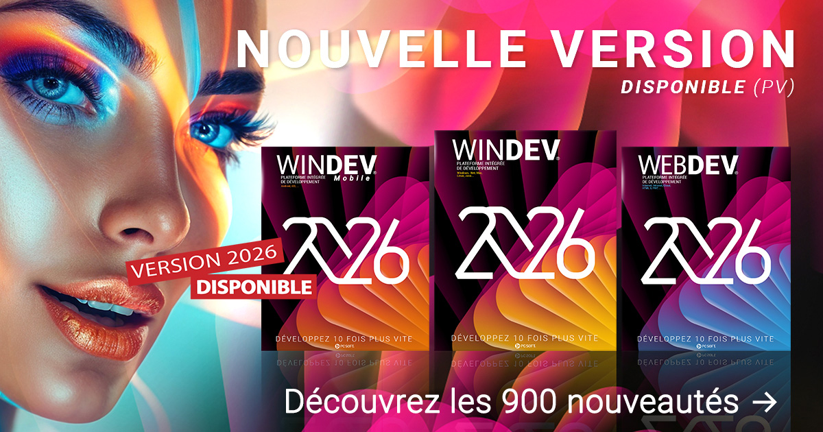 PCSOFT_FR's tweet card. 900 nouveautés de WINDEV 2026, WEBDEV 2026 et WINDEV Mobile 2026