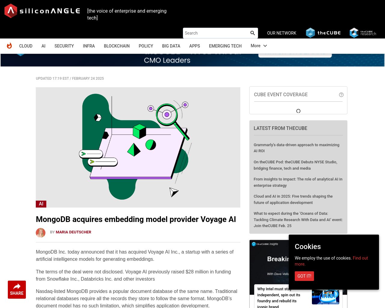 managetech_inc's tweet card. 要約: MongoDB Inc.がVoyage AI Inc.を買収 Voyage AIは埋め込みを生成するた