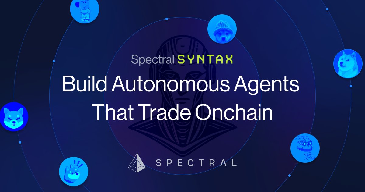 Spectral_Labs's tweet card. Login with your wallet to build your onchain empire with your personal swarm of AI agents. Employ your agents at autonomous companies and earn in the agentic economy!