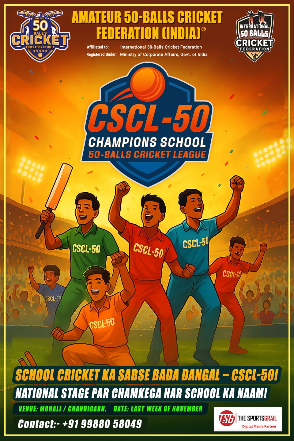 TSGnewsx's tweet card. This landmark tournament will witness 24–32 top schools from across India competing in the 50-Balls Cricket format.