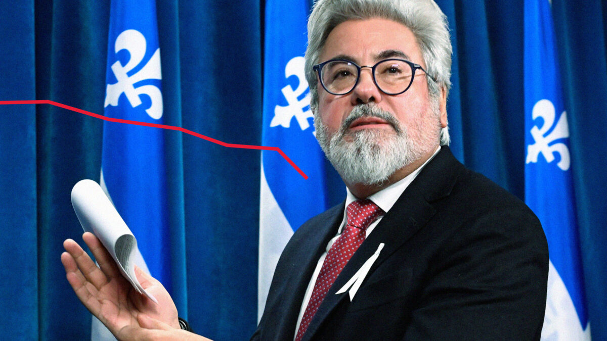 338Canada's tweet card. Avec 11 points de retard sur le PQ, le PLQ semble être tiré vers le fond par son chef, laisse supposer un nouveau sondage Pallas Data–Qc125–L'actualité.