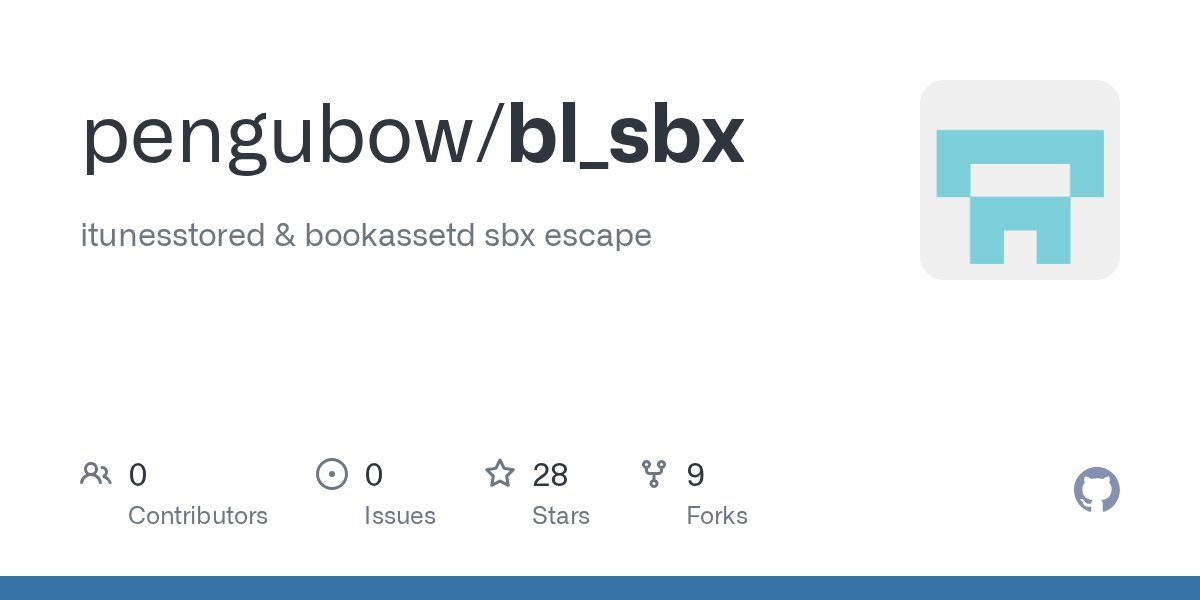 pengubow's tweet card. itunesstored & bookassetd sbx escape. Contribute to pengubow/bl_sbx development by creating an account on GitHub.