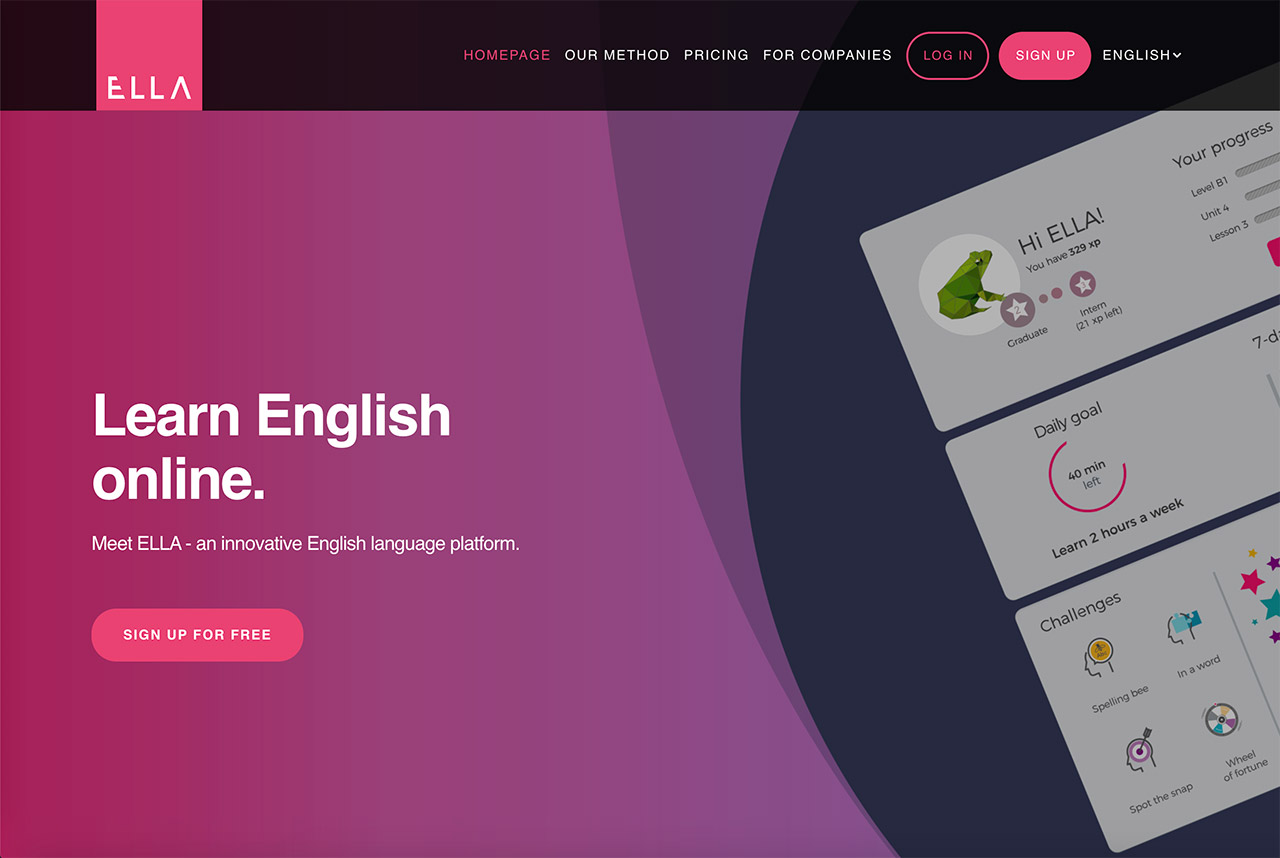 EllaLanguage's tweet card. ELLA is an innovative platform for learning English online.
