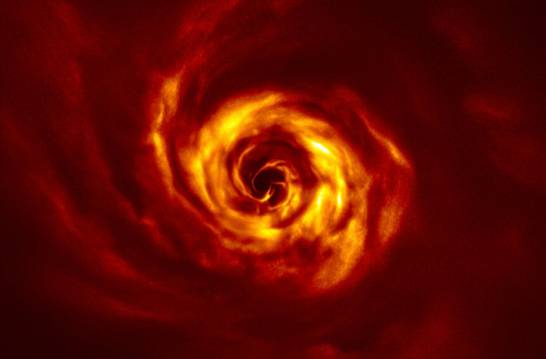 agencia_sinc's tweet card. Dentro del disco de polvo y gas que rodea una de las estrellas de la constelación de Auriga, los astrónomos han descubierto una estructura espiral con un curioso ‘giro’ donde se puede estar formando...